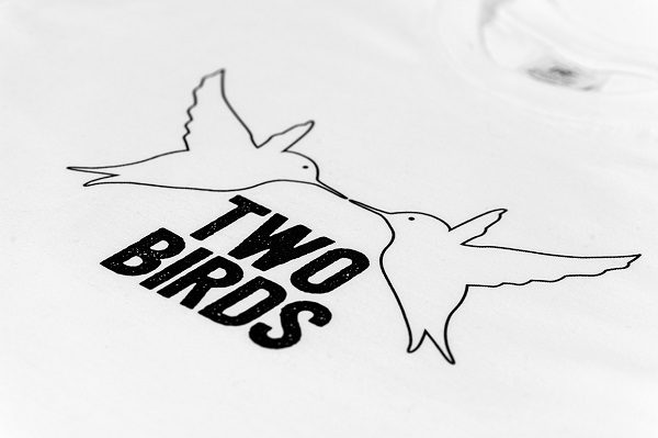 Two Birds White Large Logo T-shirt Close Up