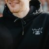 Two Birds Embroidered Black Hoodie Close Up