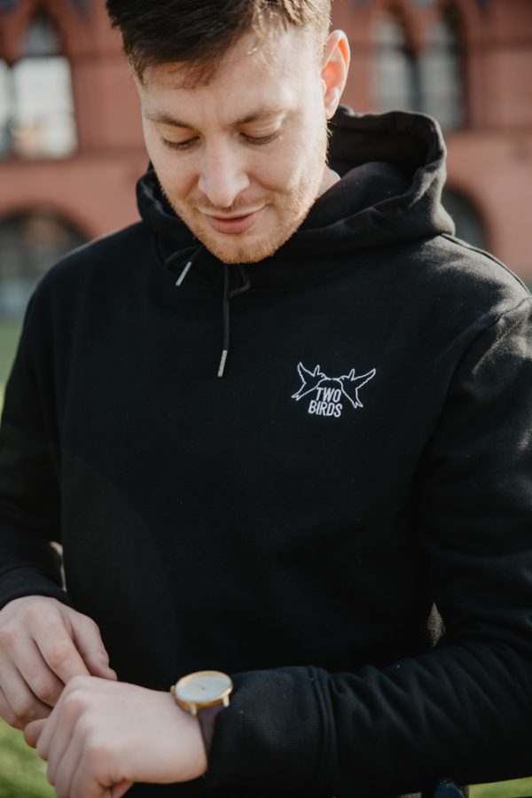 Two Birds Embroidered Black Hoodie